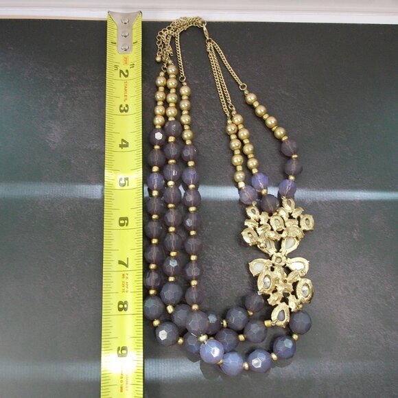 VTG Inspired 3 Strand Statement Necklace with Large 3D Offset Sparkling Flower - Picture 9 of 9